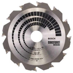 Katkaisuterä puulle Bosch CONSTRUCT WOOD; 180x2,6x30,0 mm; Z12; 12°