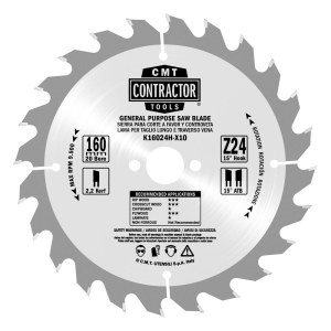 Katkaisuterä puulle CMT Contractor; 165x1,7x20; Z24; 15°°