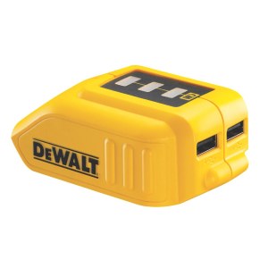 Akkuadapteri DeWalt DCB090 10,8 - 18 V -> USB (x2);  Puhelinten akkujen lataamiseen