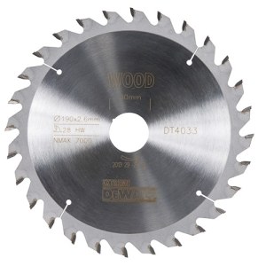 Katkaisuterä puulle DeWalt; 190x2,6x30,0 mm; Z28; 10°