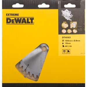 Katkaisuterä puulle DeWalt Extreme; 184x2,6x16,0 mm; Z40; 10°