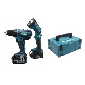 Pora/ruuvinväännin Makita BDF456RFLJ; 18 V; 2x3,0 Ah akku + Taskulamppu BML185