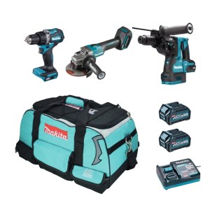 Työkalusarja Makita DK001GD3+ (DF002GD201 + HR004GZ01 + GA005GZ); 40 V; 2x2,5 Ah akku