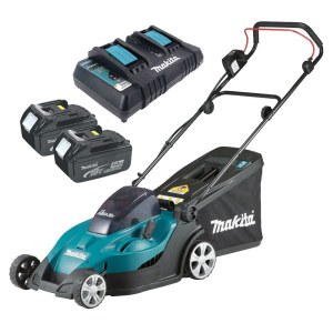 Akkukäyttöinen ruohonleikkuri Makita DLM431PT2; 2x18 V; 2x5,0 Ah akku