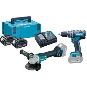 Työkalusarja Makita DLX2126TJ1 (DGA504 + DHP480); 18 V; 2x5,0 Ah akku
