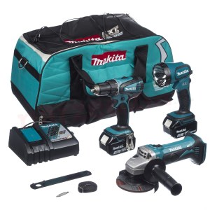 Työkalusarja Makita DLX3007M (DDF456 + DGA452 + DML185); 18 V; 2x4,0 Ah akku