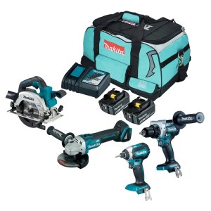 Työkalusarja Makita DLX4156TX (DDF486 + DTD153 + DGA504 + DHS660); 18 V; 2x5,0 Ah akku