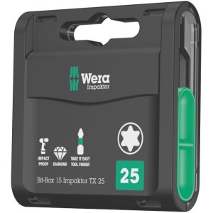 25-os. Ruuvauskärkisarja Wera Bit-Box 15 Impaktor; TX20; 25 mm; 15 kpl.