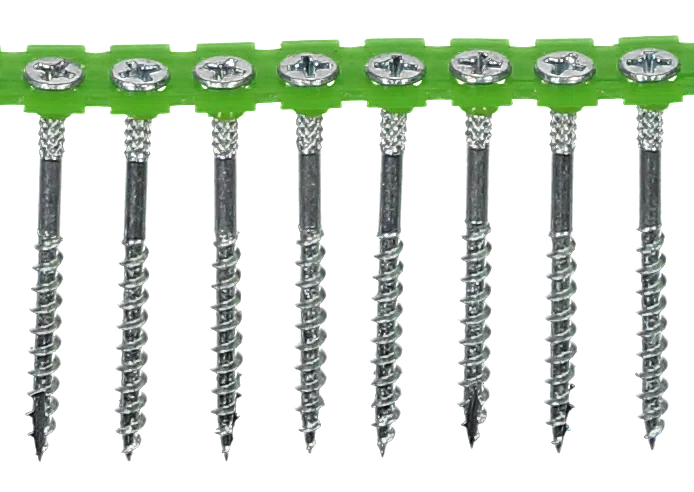 Ruuvit nauhassa puulastuille, kirkkaasti sinkityt, puuprofiileille Essve 542330; 4,2x30 mm; 1000 kpl.