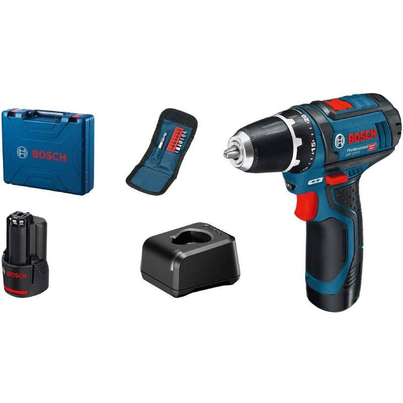 Akkuruuvinväännin Bosch GSR 12V-15 Professional; 12 V; 2x2,0 Ah akku