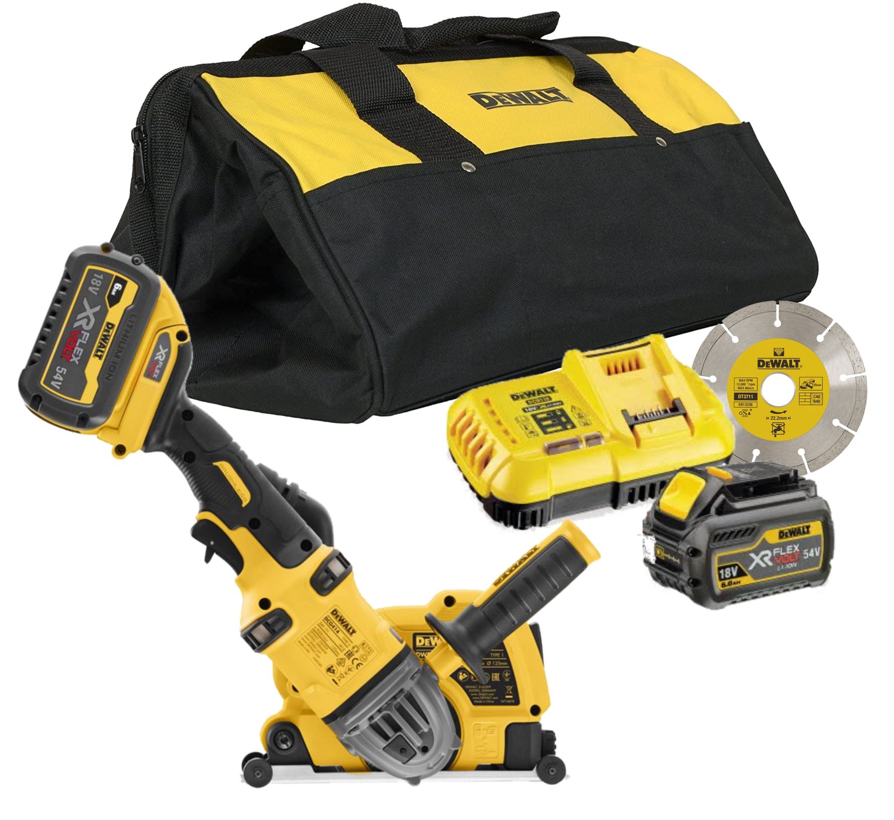 Roilojyrsin DeWalt DCG4610T2-QW; 2x6,0 Ah akku