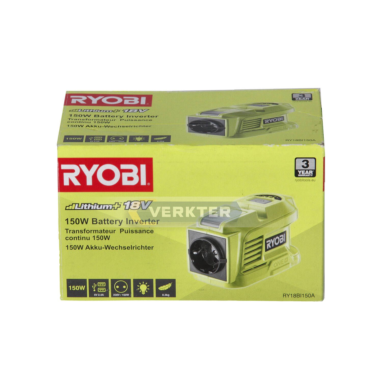 Akkuadapteri Ryobi RY18BI150A-0; 230 V -> USB (x2); Puhelinten akkujen lataamiseen