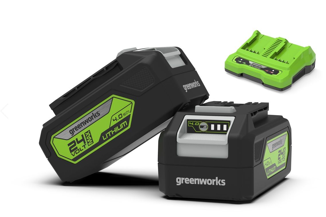 Tarvikesarja Greenworks GSK24B4X; 24 V; 2x4,0&nbsp;Ah + latauslaite