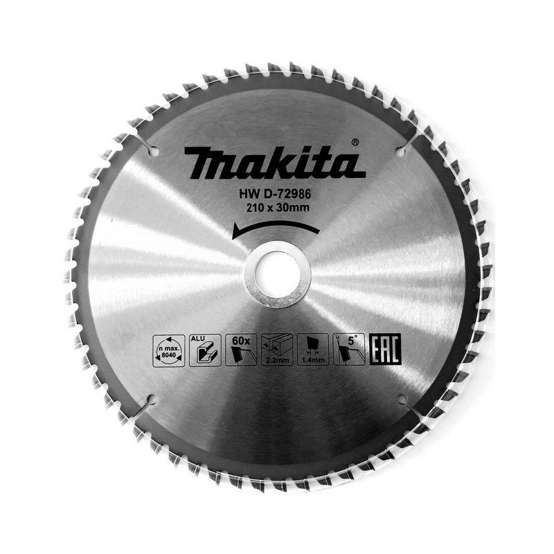 Pöyrösahantetä alumiinille Makita; 210x2,4x30,0 mm; Z60; 5°