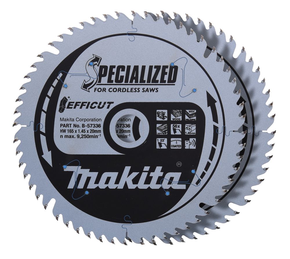 Katkaisulaikka Makita B-57336-2; 165x1,45x20 mm; Z56; 23°; 2 kpl.