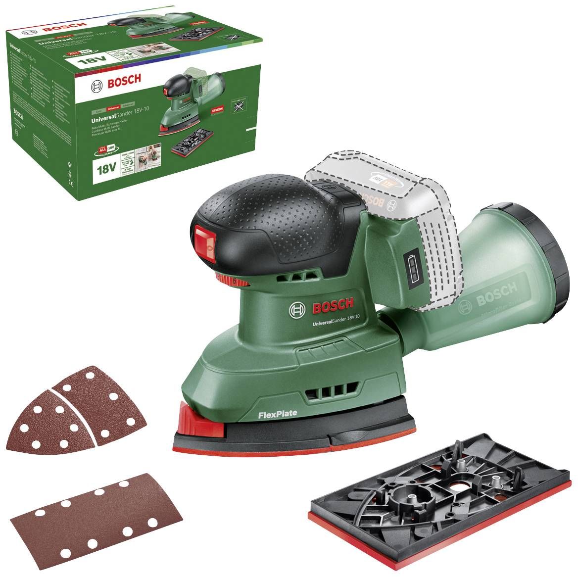Kärkihiomakone Bosch UniversalSander 18V-10; 18 V (ilman akkua ja laturia)