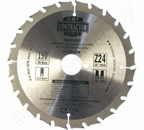 Katkaisuterä puulle CMT Contractor; 190x2.2x30; Z24; 20°