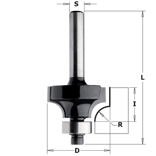 Pyöristysjyrsin CMT Contractor K938-222; R=4,8; S=8; D=22,2 mm; laakereilla