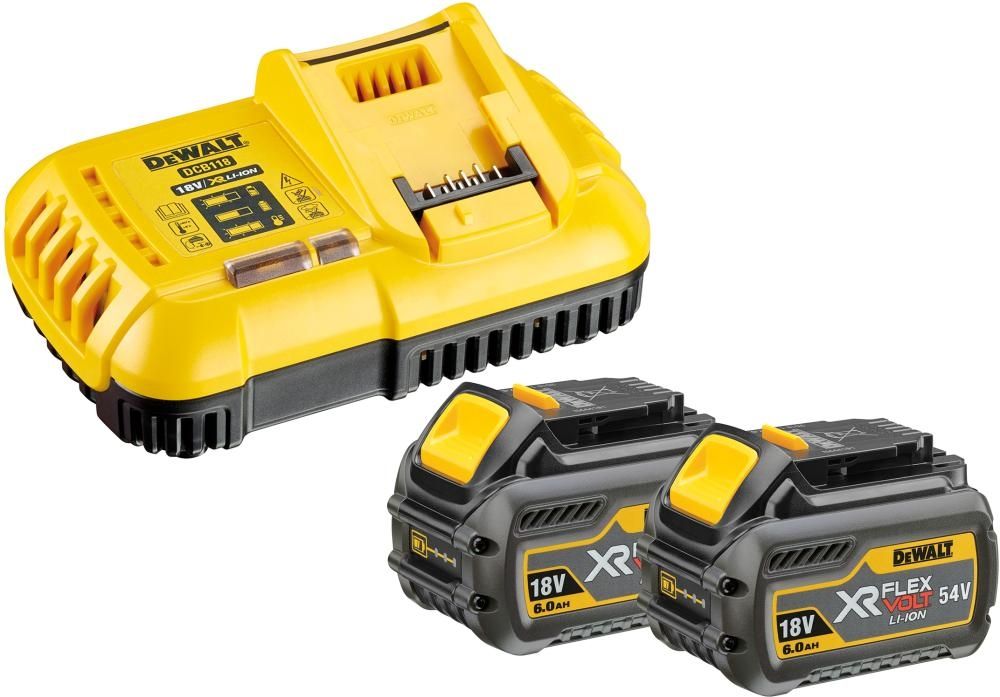 Tarvikesarja DeWalt DCB118T2; 18/54 V; 2x6,0 Ah + Laturi DCB118