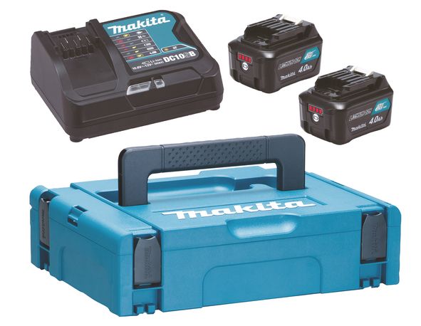 Tarvikesarja Makita 197641-2; 12 V; 2x4,0 Ah akku + laturi DC10SB