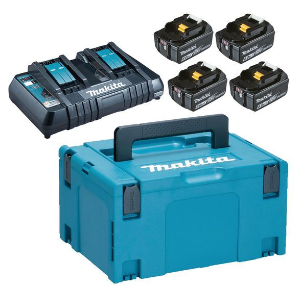 Tarvikesarja Makita Powerpack; 18V; 4x6,0 Ah + DC18RD
