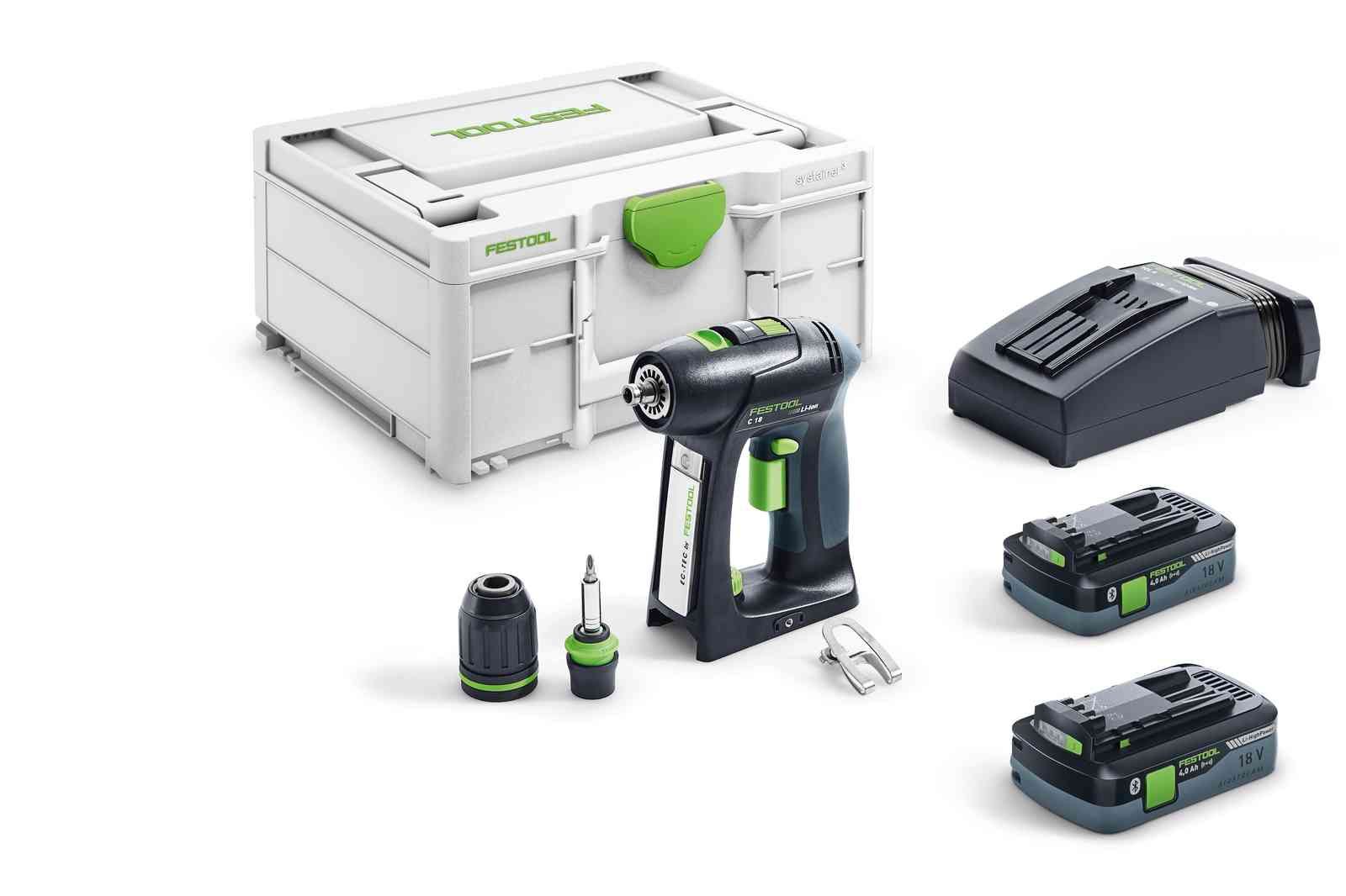 Pora/ruuvinväännin Festool C 18 HPC 4,0 I-Plus; 18 V; 2x4,0 Ah akku