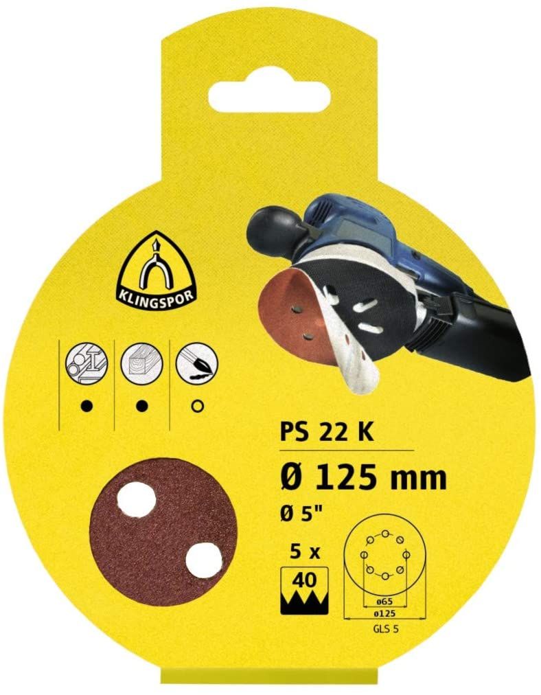 Hiomapaperi Klingspor; PS 22 K; GLS 5; 125 mm; K40/80/120; 5 kpl.