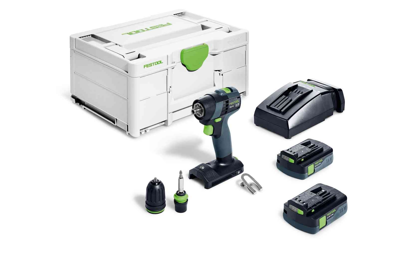 Pora/ruuvinväännin Festool TXS 18 C 3,0-Plus 18 V; 2x3,0 Ah akku
