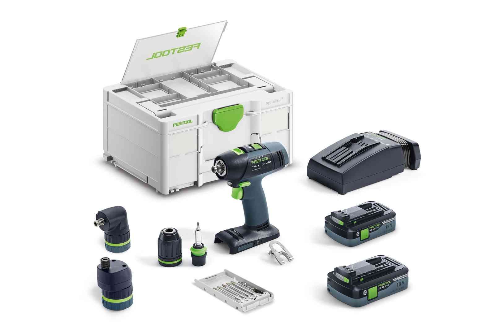 Pora/ruuvinväännin Festool T 18+3 HPC 4,0 I-Set;  18 V; 2x4,0 Ah  akku