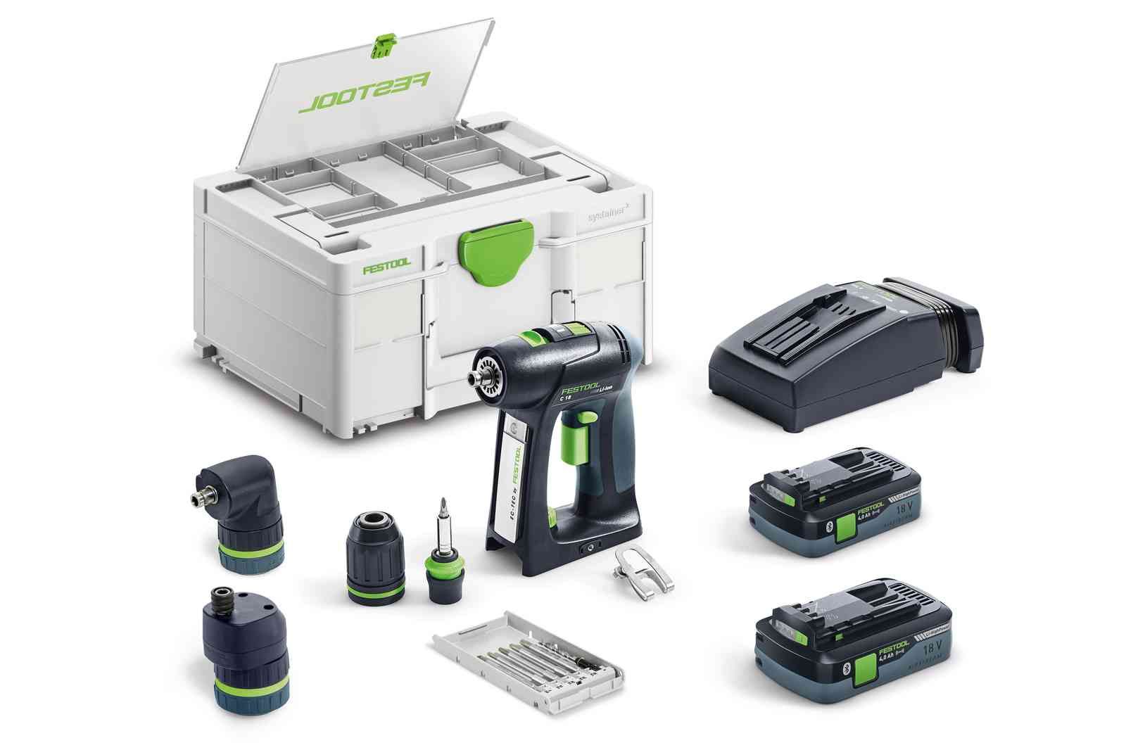 Pora/ruuvinväännin Festool C 18 HPC 4,0 I-Set;  18 V; 2x4,0 Ah akum akku