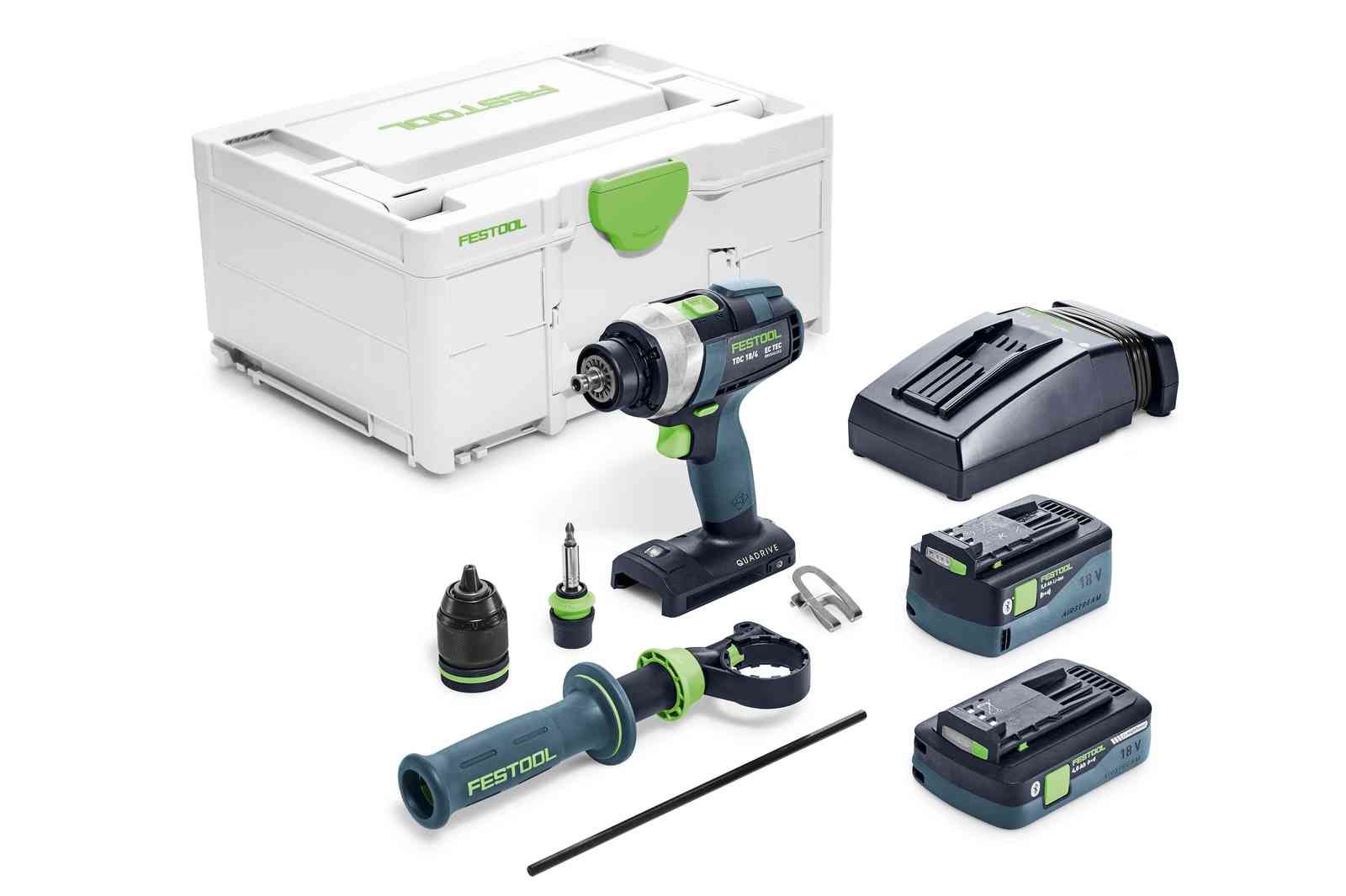 Iskupora / ruuvinväännin Festool QUADRIVE TDC 18/4 5,0/4,0 I-Plus;  18 V; 5,0 Ah + 4,0 Ah akku