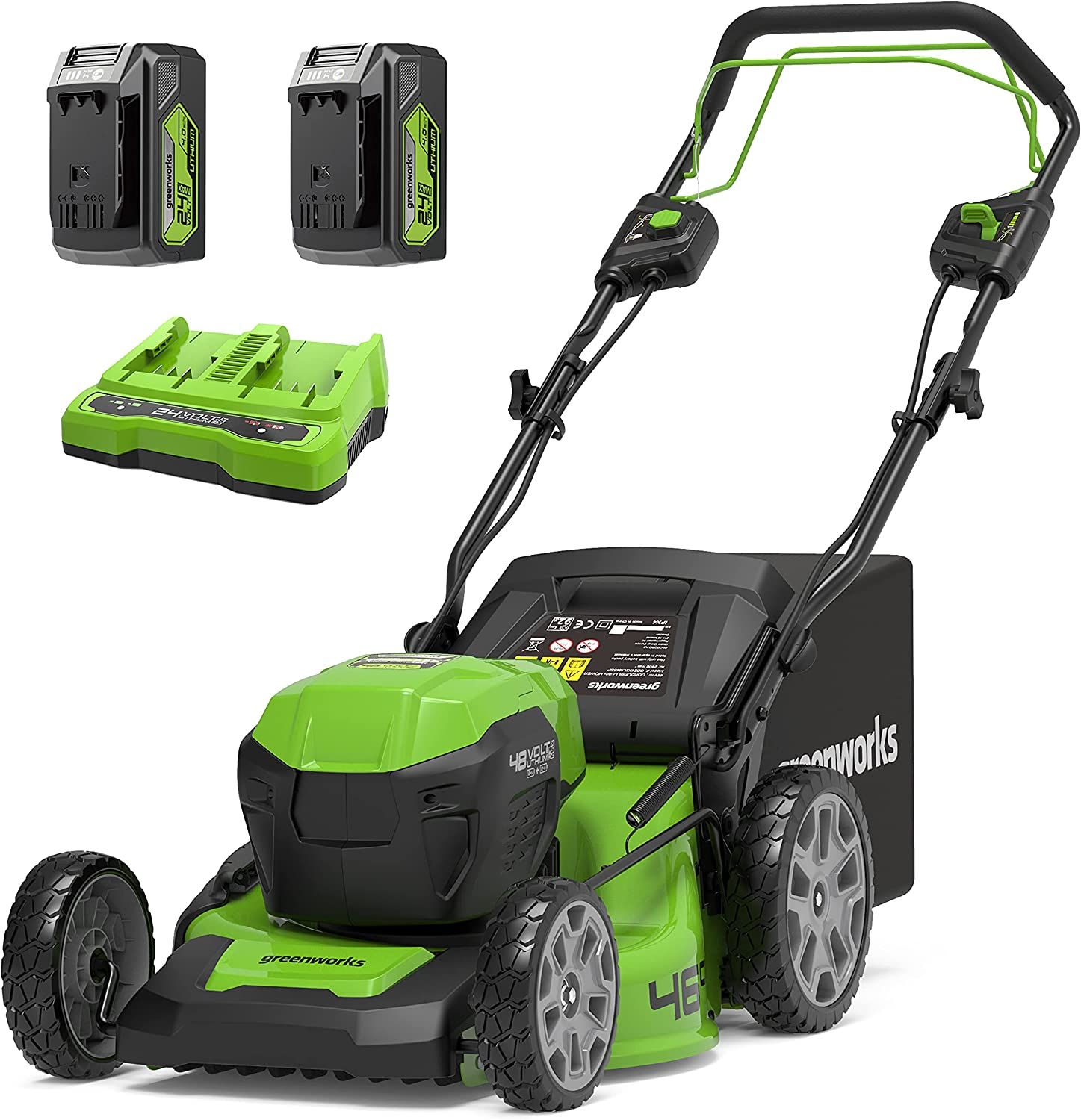 Akkukäyttöinen ruohonleikkuri itsevetävä Greenworks GD24X2LM46SPK4x; 2x24 V; 2x4,0 Ah akku