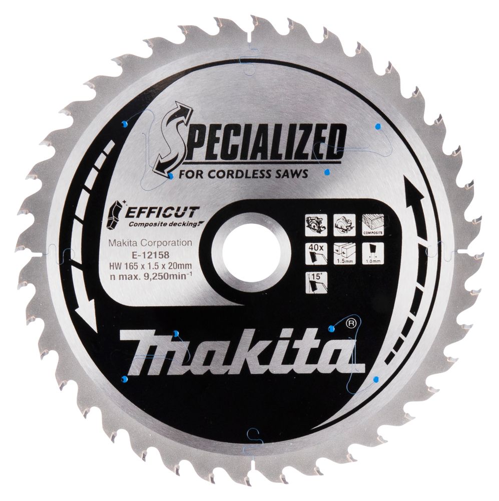 Katkaisulaikka Makita E-12158 TCT; 165x1,5x20 mm; T40; 15°