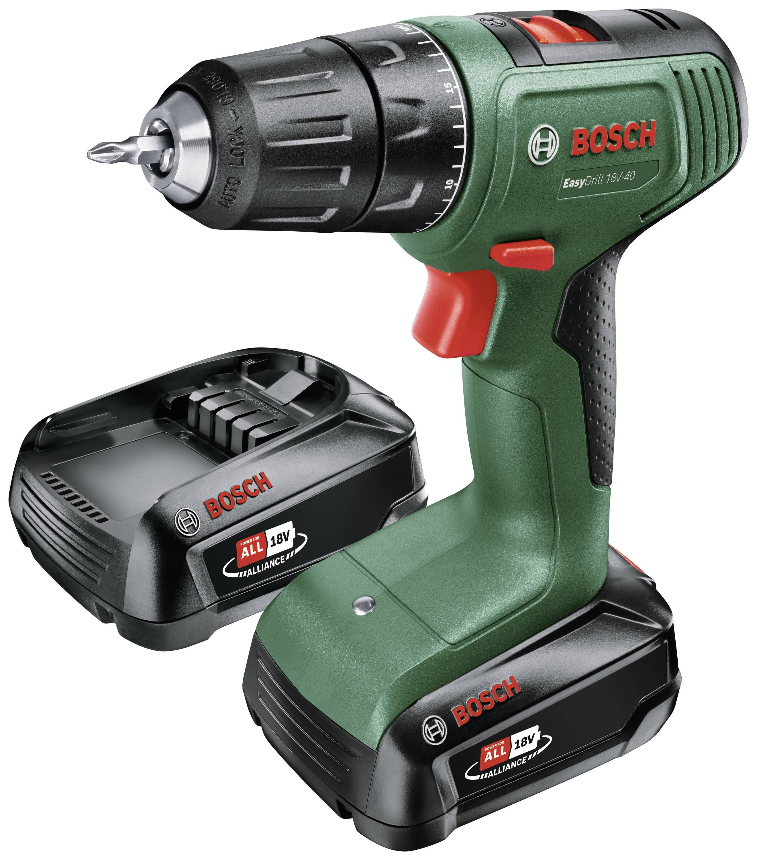 Pora/ruuvinväännin Bosch EasyDrill 18V-40; 18 V; 2x2,0 Ah akku
