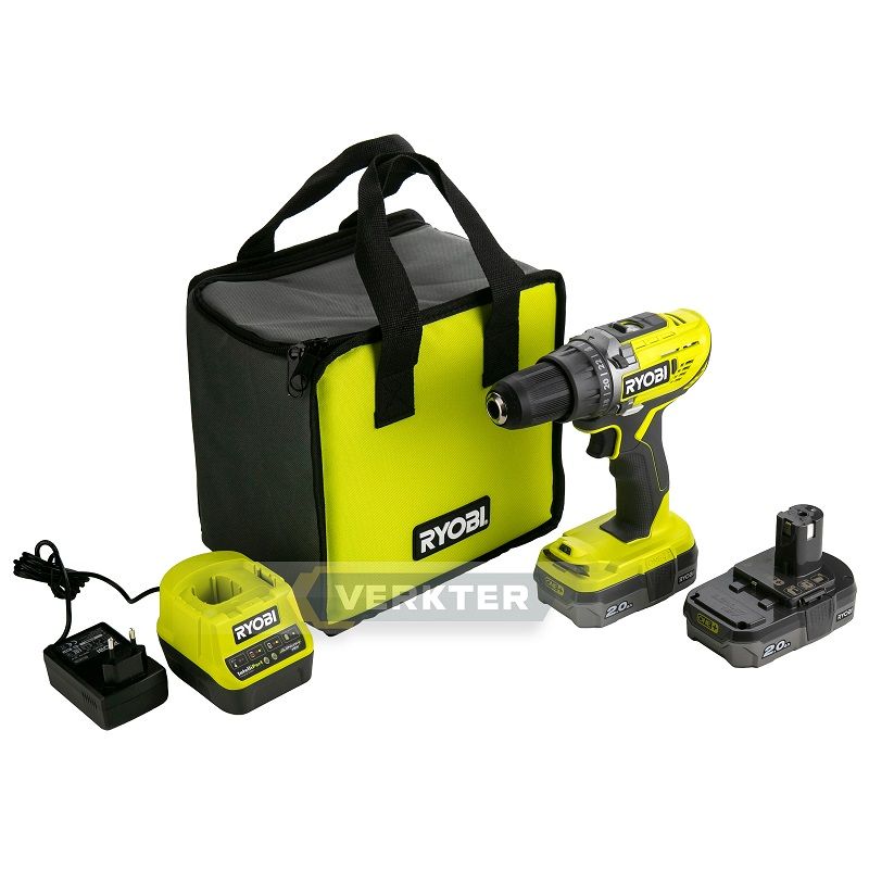 Pora/ruuvinväännin Ryobi R18DD3-220S; 18 V; 2x2,0 Ah akku