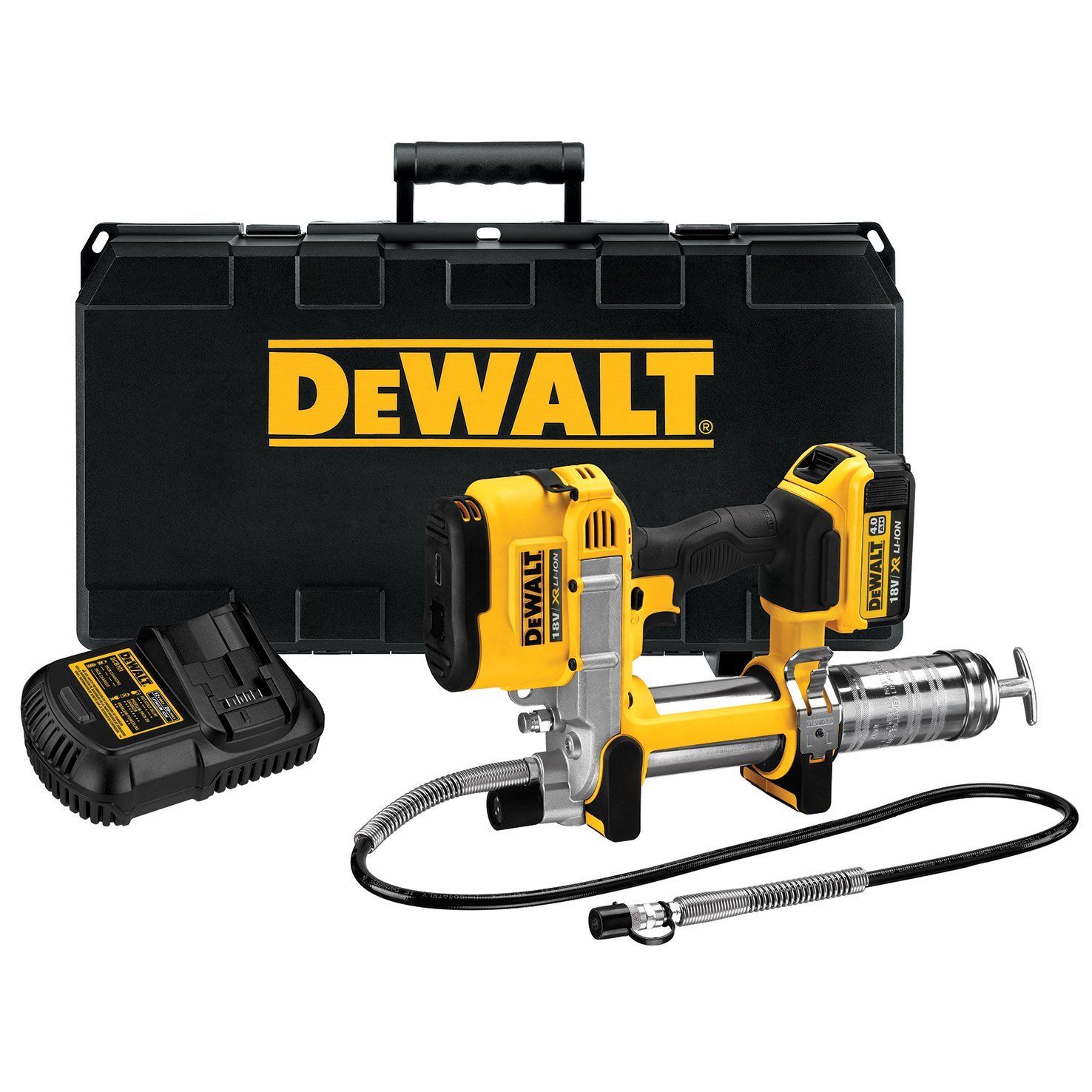 akkukäyttöinen voiteluaineruisku DeWalt DCGG571M1-QW; 18 V; 1x4,0 Ah akku