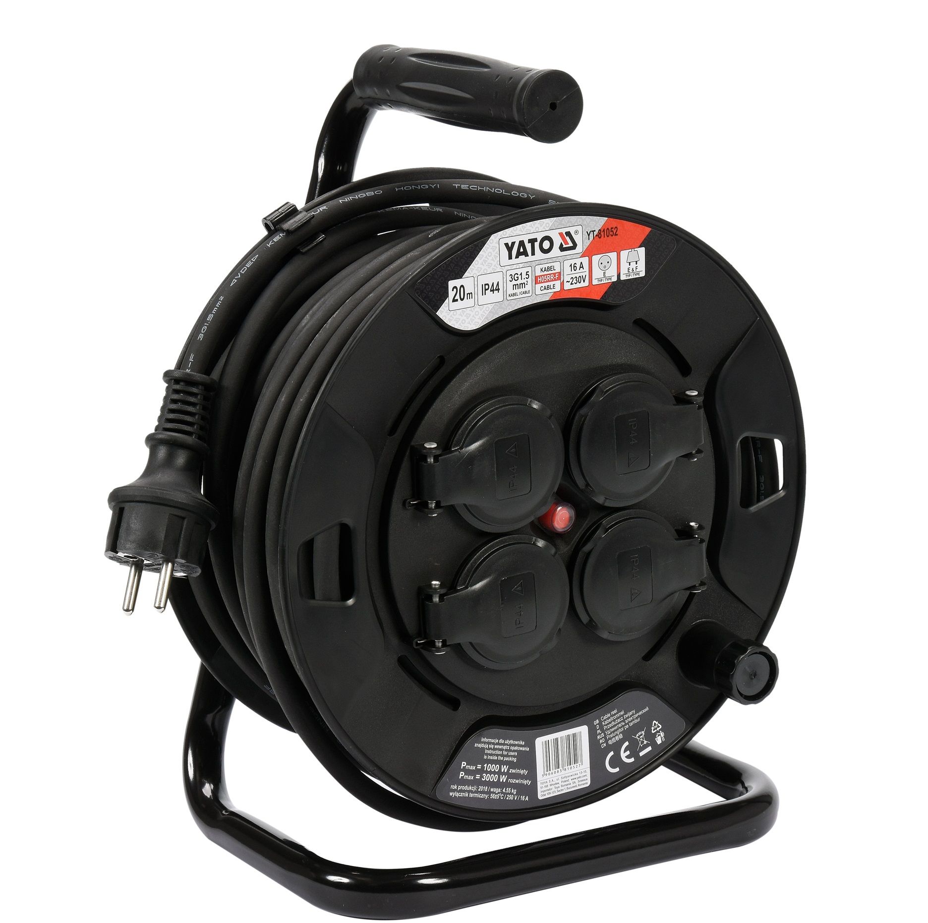 Jatkojohto kelalla Yato YT-81052; 20 m; 3x1,5 mm²