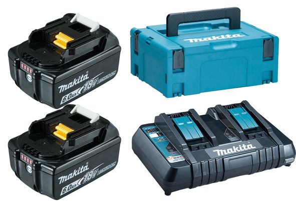 Tarvikesarja Makita PowerPack; 18 V; 2x6,0 Ah akku + laturi
