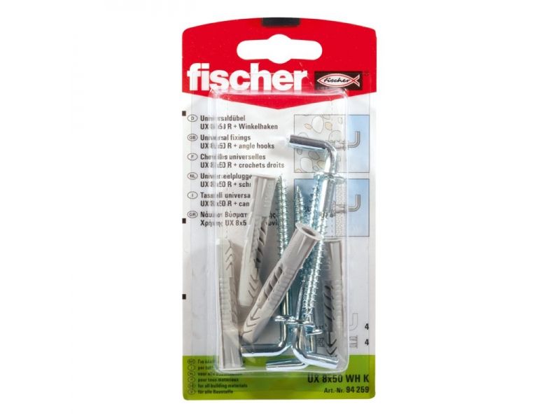 Ruuvit tapeilla Fischer UX WHK; 10x60 mm; 2 kpl.