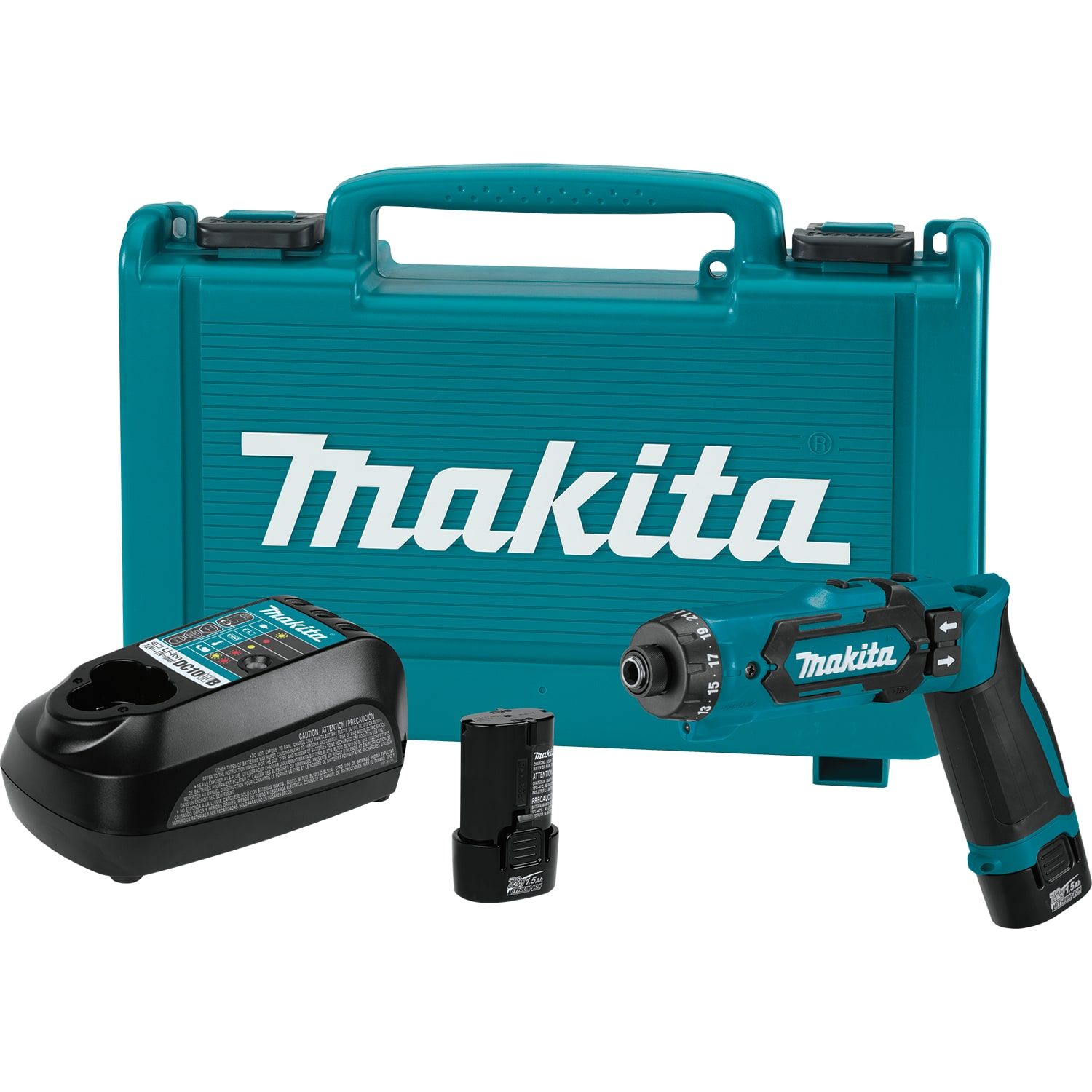 Pora/ruuvinväännin Makita DF012DSE; 7,2 V; 2x1,5 Ah akku