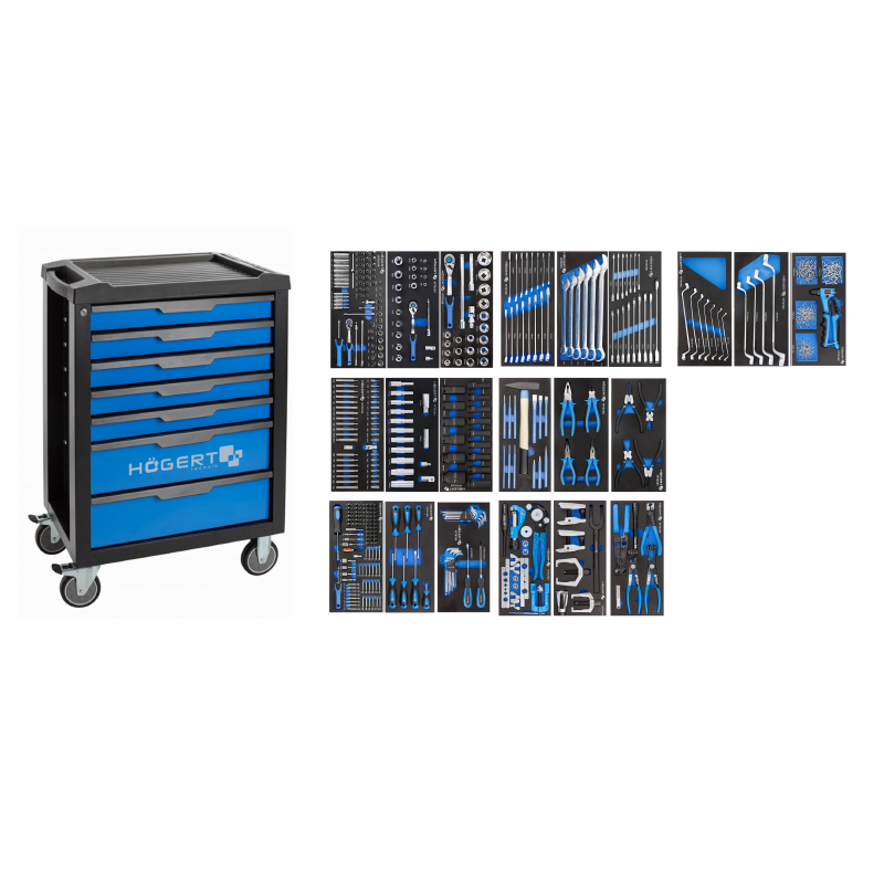 Työkaluvaunu työkaluilla Hogert HT7G048-INS-4A; 596 kpl.