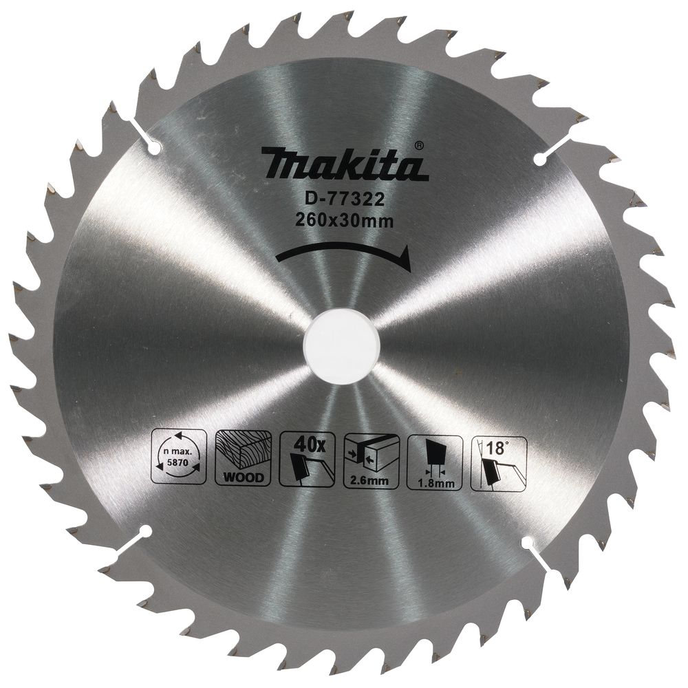 Katkaisuterä puulle Makita; 260X2,6X30,0 mm; Z40; 18°