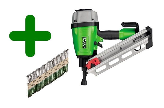 Paineilmakäyttöinen naulain Essve FN 34/90; 34°; 50-90 mm + Lankanaulat