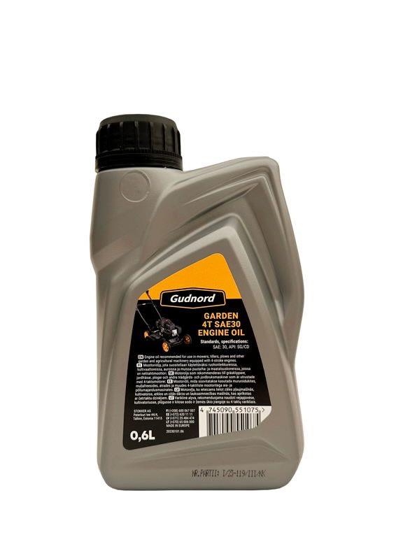 Öljy Gudnord Garden SAE30 4T; 0,6 l; puutarhakoneille jossa 4-tahtimoottori