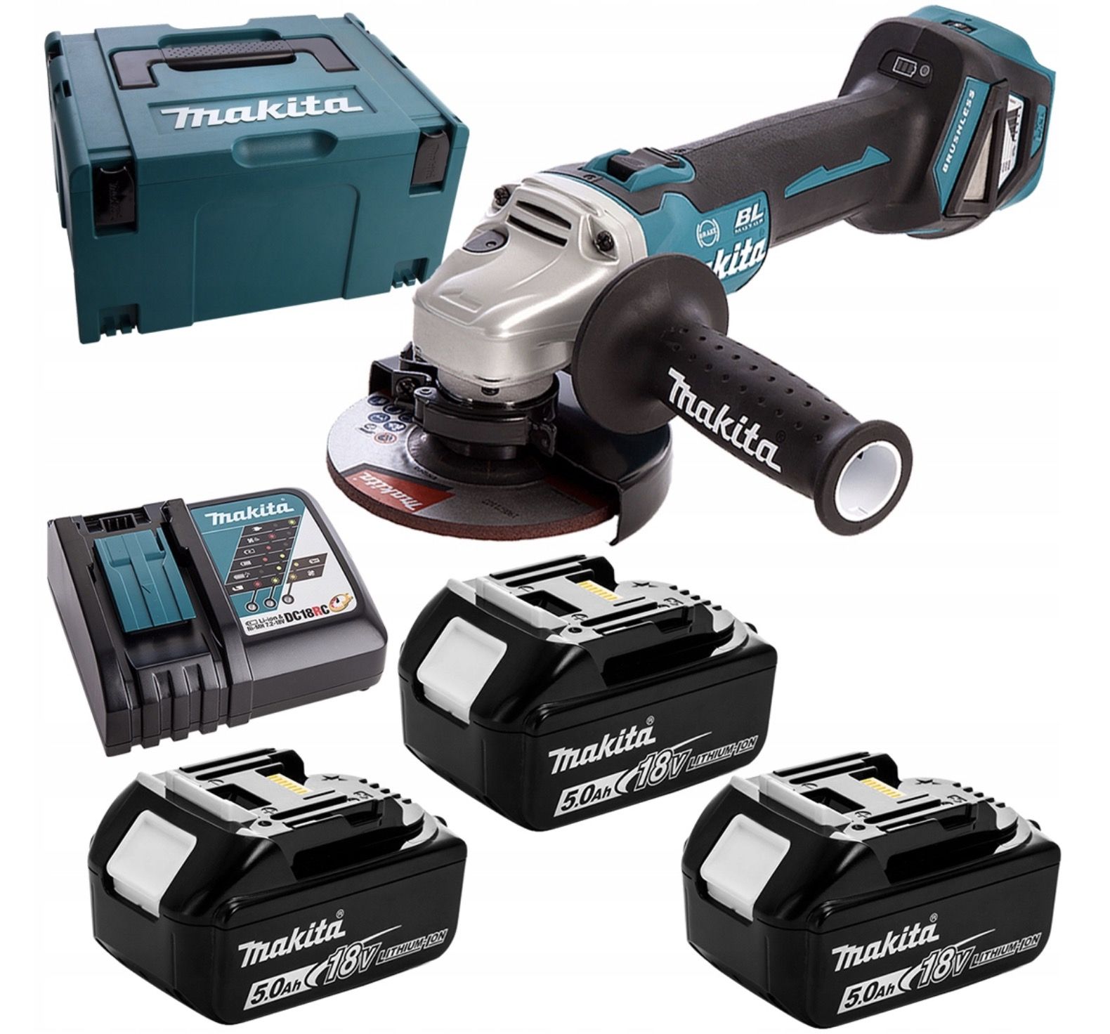Kulmahiomakone Makita DGA513RT3J; 18 V; 3x5,0 Ah akku