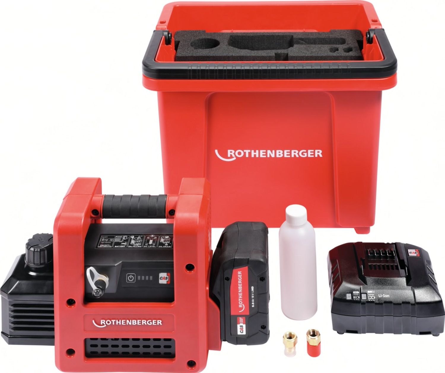 Tyhjiöpumppu Rothenberger ROAIRVAC R32 2.0 CL Set; 18 V; 1x8,0 Ah akku