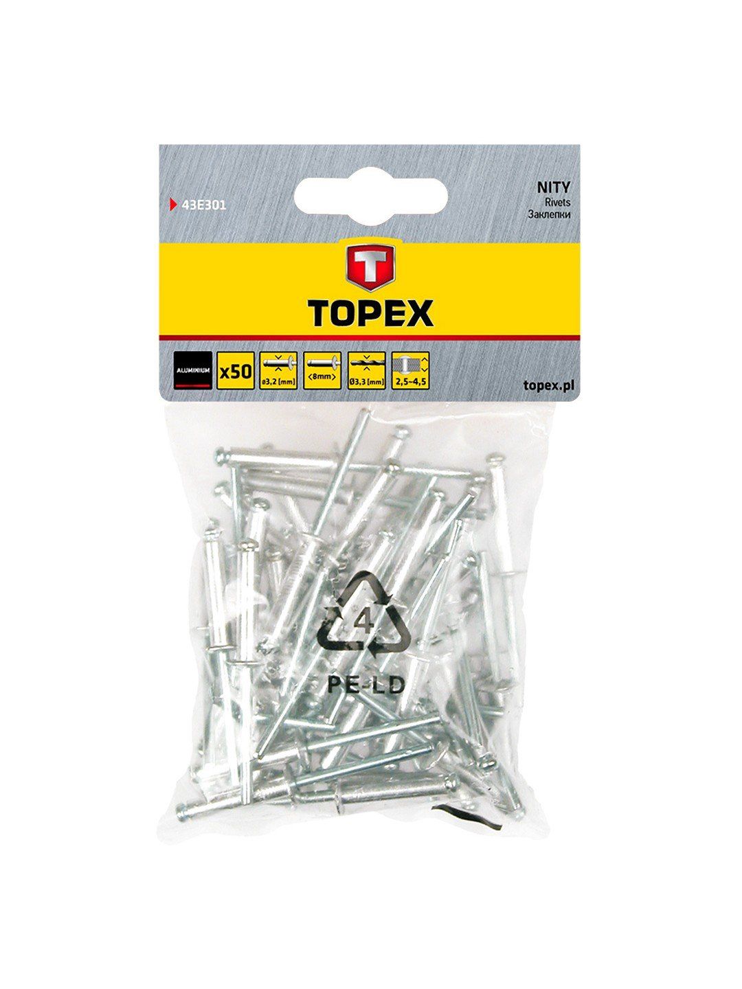 Niitit Topex 43E301; 3,2x8,0 mm; 50 kpl.