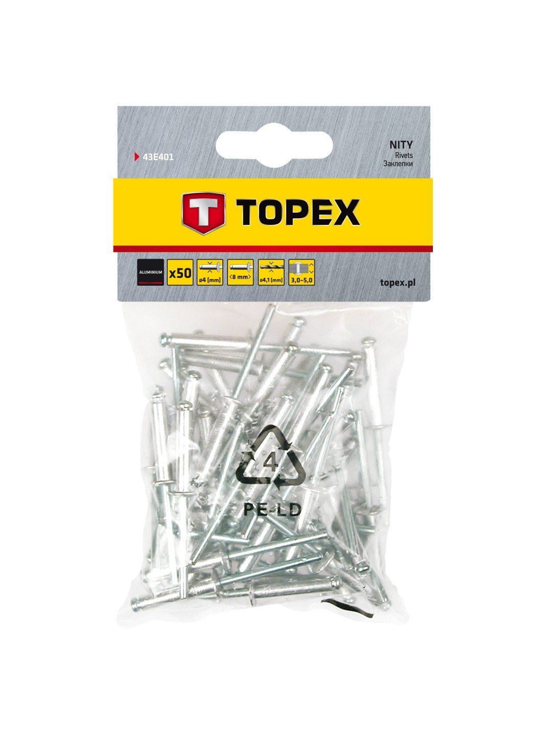 Niitit Topex 43E401; 4,0x8,0 mm; 50 kpl.