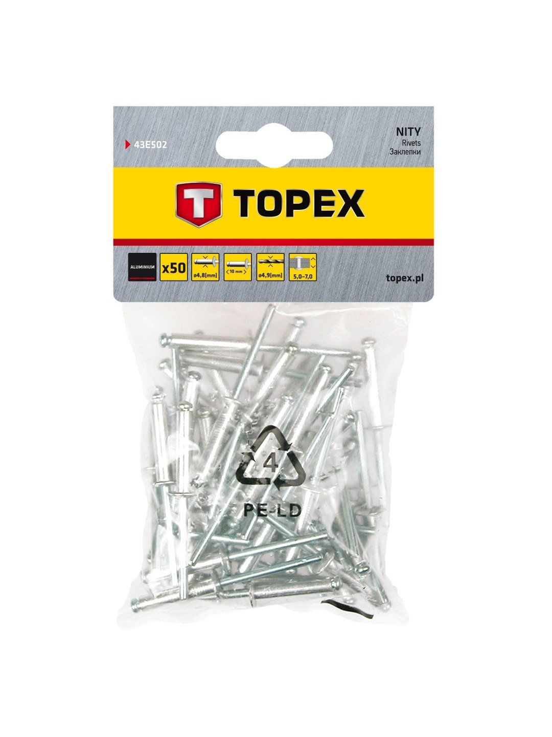 Niitit Topex 43E502; 4,8x10 mm; 50 kpl.