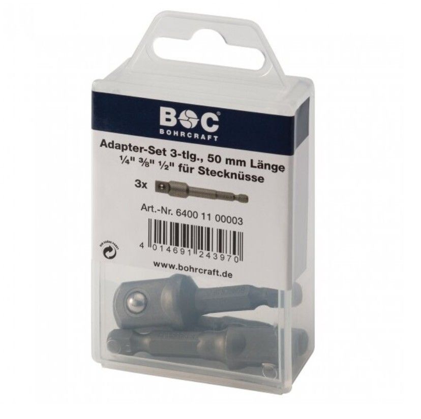 Sovitinsarja Bohrcraft BC64001100003; 1/4'', 3/8'', 1/2''; 3 kpl.